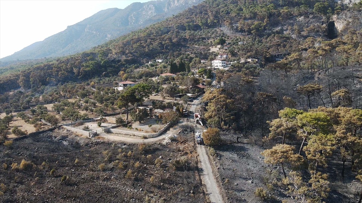 Menteşe'deki Orman Yangını Hava Görüntüleriyle Belgeleniyor