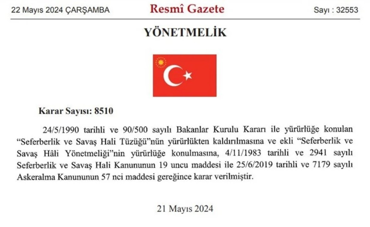 Seferberlik Yönetmeliği Resmi Gazete'de